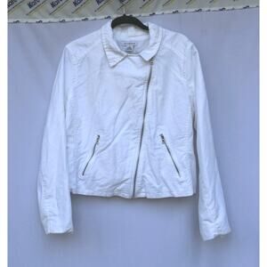 Liz Claiborne Stylish White Denim Jean Jacket XLBiker cotton blend stretch